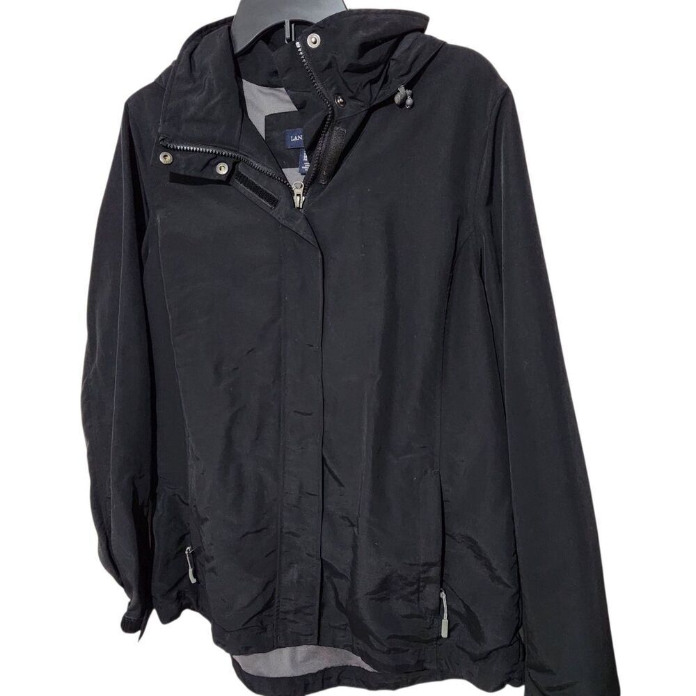 Lands Ends Windbreaker Jacket Size Medium Black Hooded Elastic Waist - Picture 10 of 16